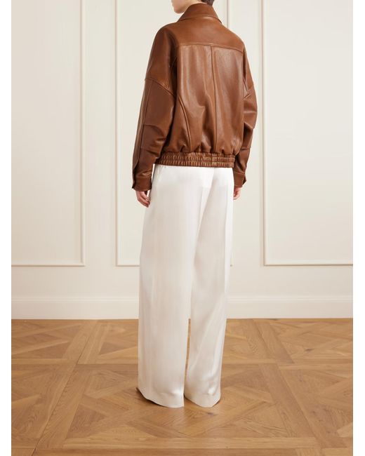 Nour Hammour Brown Runa Paneled Leather Bomber Jacket