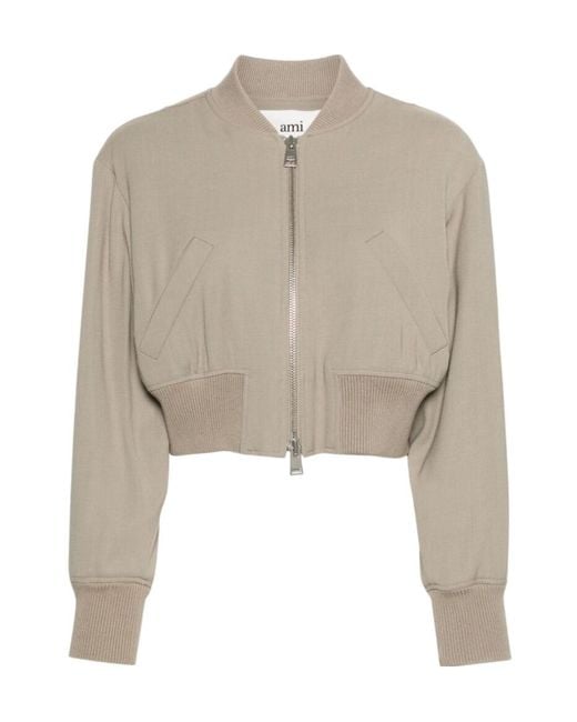 AMI Natural Zip-Up Padded Bomber Jacket