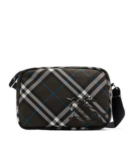 Burberry Black Ekd Motif Checked Messenger Bag for men