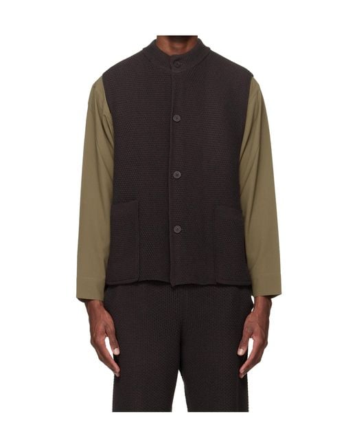 Homme Plissé Issey Miyake Black Crew Neck Knitted Vest for men