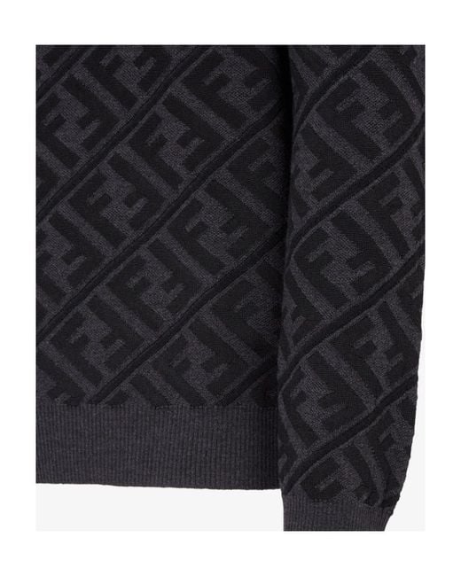 Fendi Black Monogram Jacquard Crewneck Knitted Jumper for men