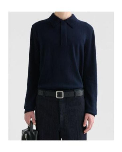 Jil Sander Blue Lightweight Wool Polo Sweater for men