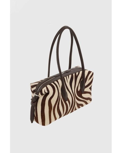 Yuzefi Metallic Brioche Duffle Zebra-Print Shoulder Bag