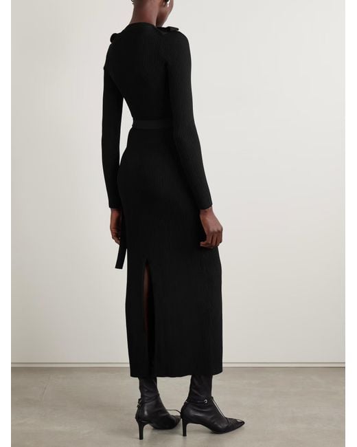 Proenza Schouler Black Lauryn Belted Ribbed-Knit Dress