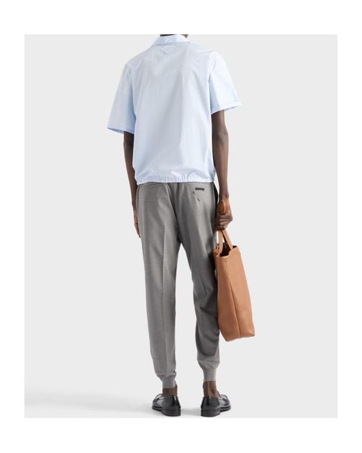 Prada Blue Short-Sleeved Cotton Shirt for men