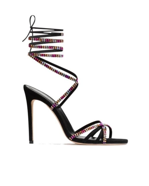 Paris Texas Black Embellished Crossover Strap Sandals