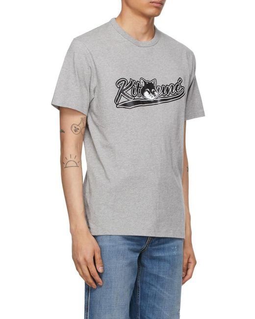 Maison Kitsuné Gray Logo Printed T-Shirt for men