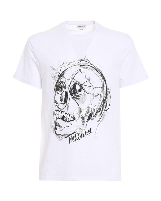 McQueen White T-Shirt With Round Neck And Short Sleeves for men