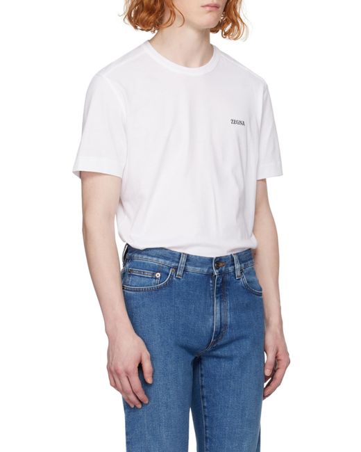 Zegna White Logo Embroidered Crewneck T-Shirt for men