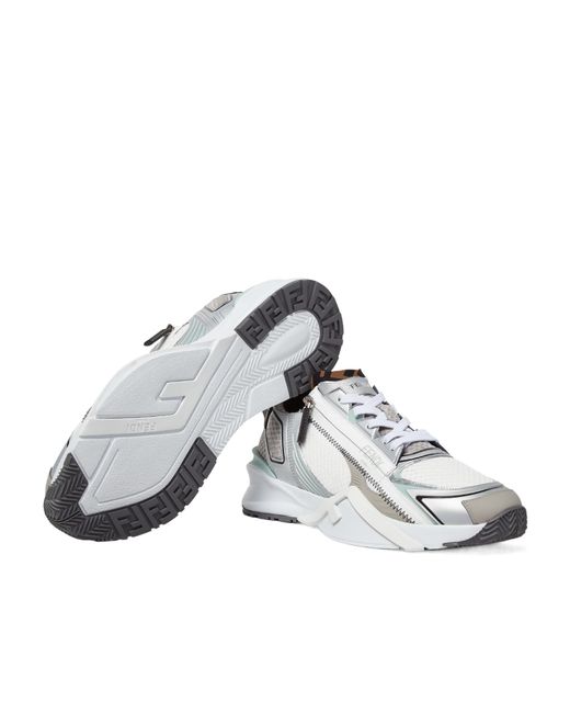 Fendi White Flow Lace-Up Sneakers for men