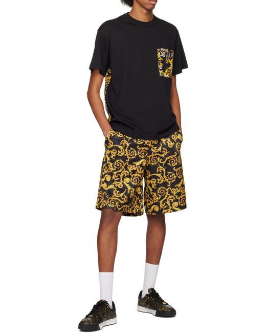 Versace Jeans Black Baroque-Pattern Print Detail T-Shirt for men
