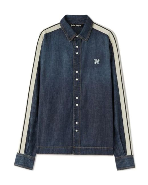 Palm Angels Blue Monogram Detailed Denim Track Jacket for men