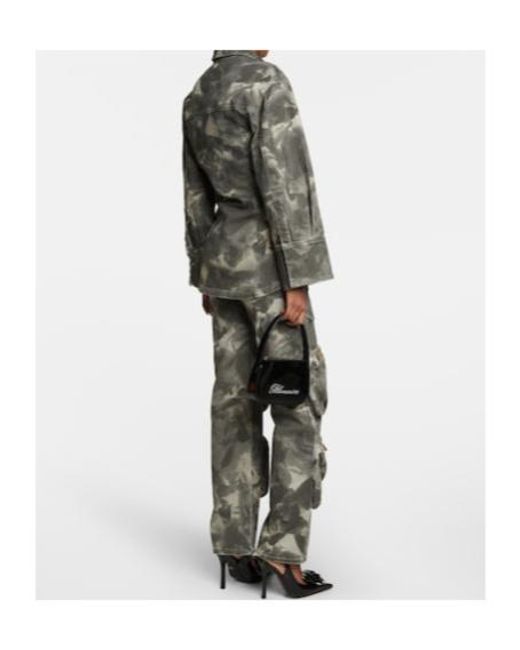 Blumarine Gray Belted Printed Denim Jacket