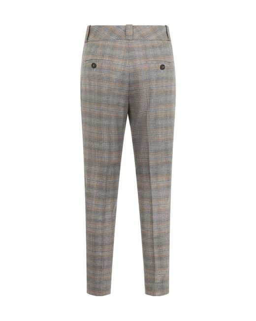 Peserico Gray Checked Cropped Straight Leg Trousers