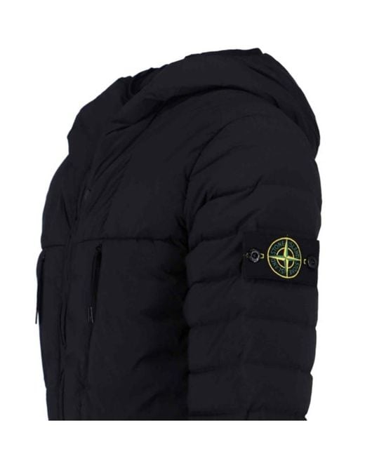 Stone Island Black Zipped Hooded Coat for men