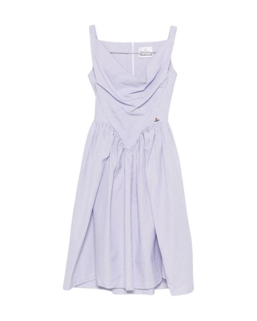 Vivienne Westwood Purple Sleeveless Midi Dress With Draped Cowl Neckline And Gathered Waist