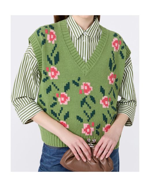 Weekend by Maxmara Green Knitted Floral Sweater Vest