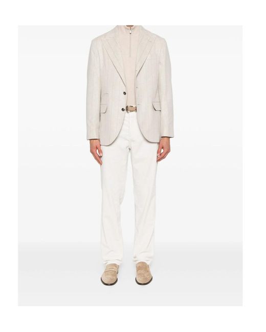 Brunello Cucinelli White Pinstripe Blazer for men