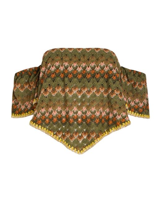 LaDoubleJ Green Embroidered Open-Knit Cotton-Blend Top