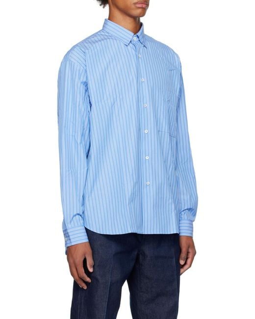 Lanvin Blue Striped Straight Hem Shirt for men