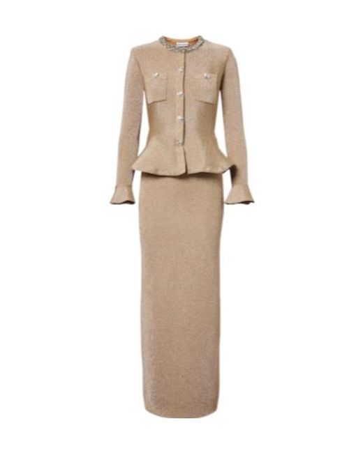 Self-Portrait Natural Crystal-Embellished Peplum Lamé Maxi Dress