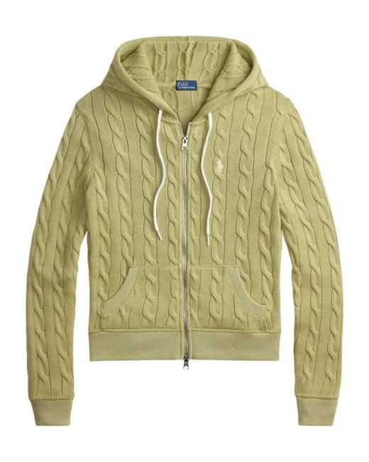 Polo Ralph Lauren Green Cable-Knit Full-Zip Hooded Cardigan