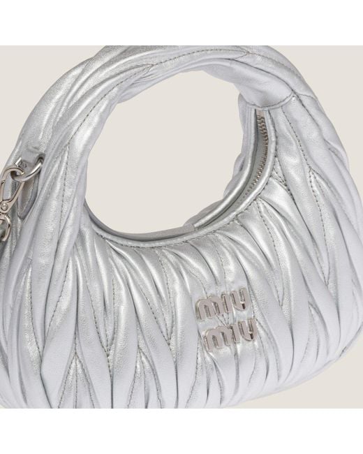 Miu Miu Gray Miu Wander Matelassé Nappa Leather Hobo Mini-Bag