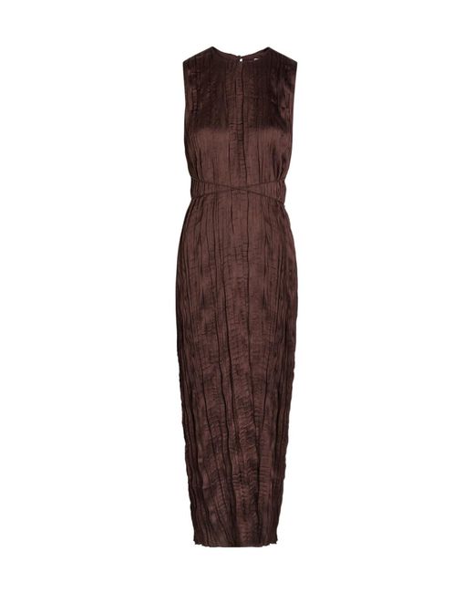 Staud Brown Belted Plissé Midi Dress