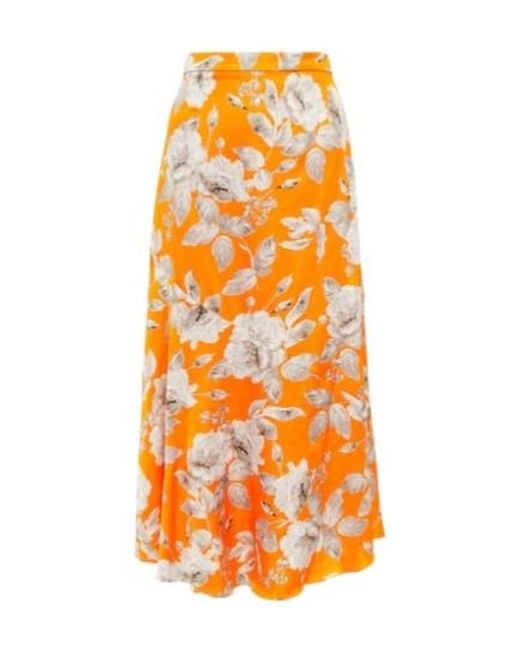 Erdem Orange Griselda Floral Satin Midi Skirt