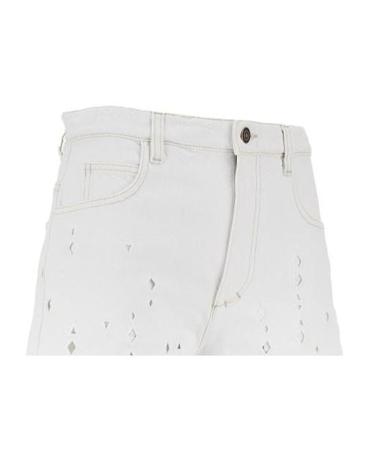 Isabel Marant White Logo Patch Fringed Trim Shorts