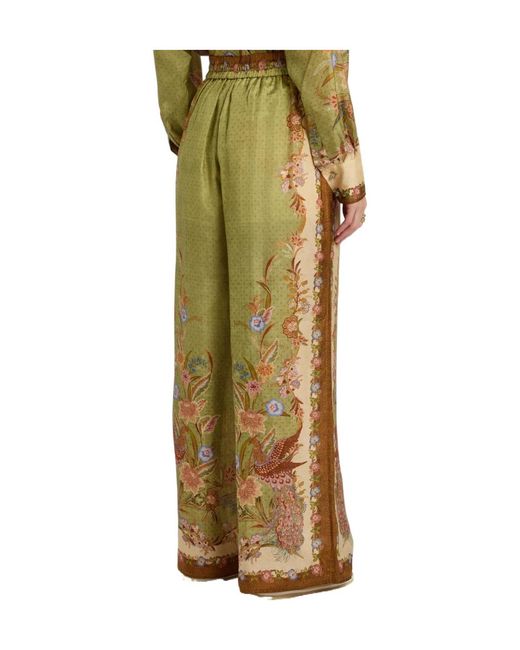 Zimmermann Green Printed Silk Trousers
