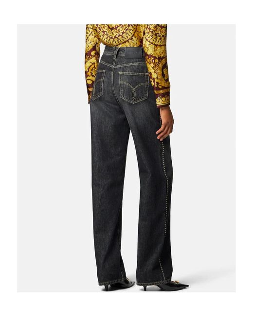 Versace Black High-Waisted Studded Wide-Leg Jeans