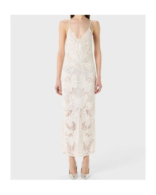 Blumarine White Handmade Embroidery Long Mesh Dress