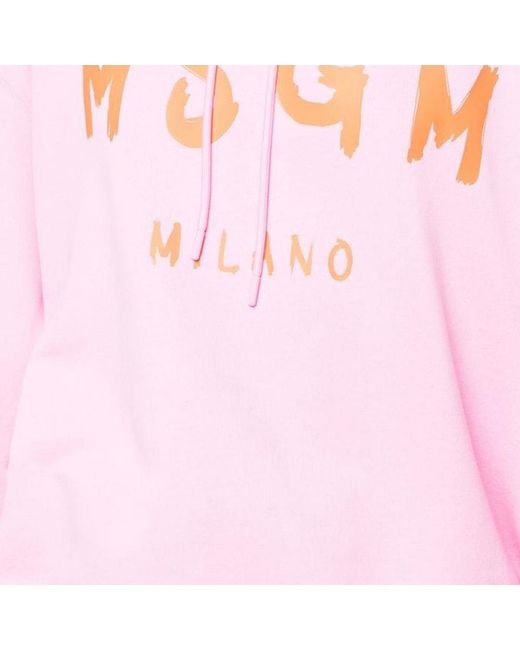 MSGM Pink Logo-Printed Hooded Sweatshirt