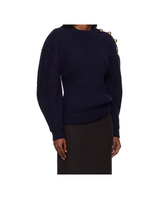 Lanvin Blue Ribbed Knitted Wool Sweater