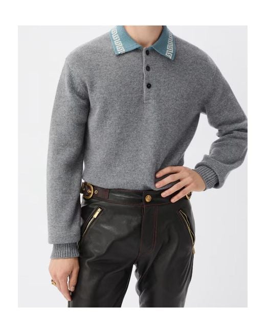 Versace Gray Wool Cashmere Knit Sweater for men
