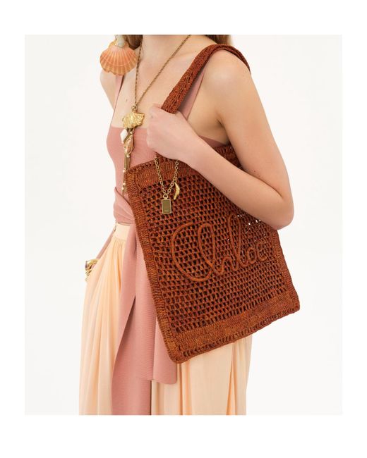 Chloé Red Chloé Summer Banana Logo-Detailed Tote Bag