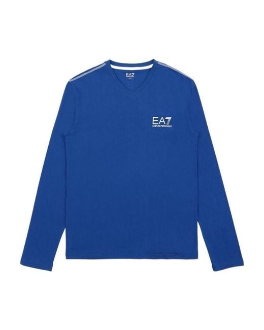 EA7 Blue Round Collar Logo T-Shirt for men