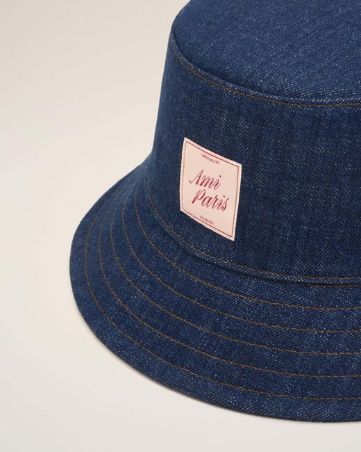 AMI Blue Ami Topstitched Denim Bucket Hat for men