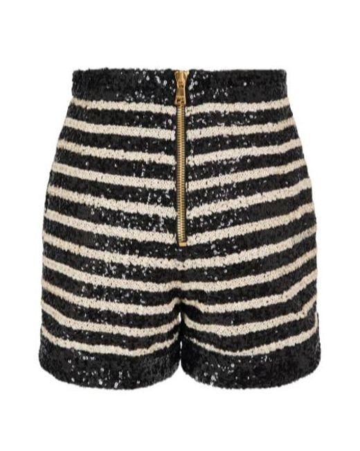 Balmain Black Striped Sequined High-Rise Mini Shorts