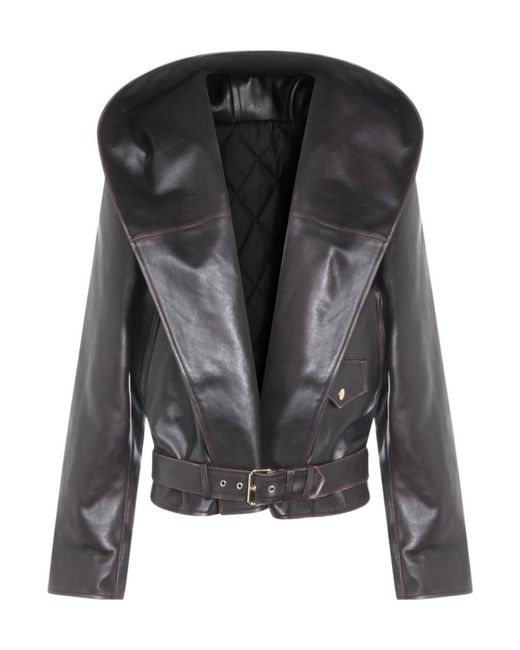 Alaïa Black Leather Hooded Biker Jacket