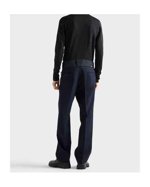 Prada Blue Wool Pants With Technical Details for men