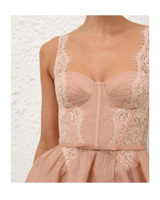 Zimmermann Pink Valiant Lace Trim Mini Dress