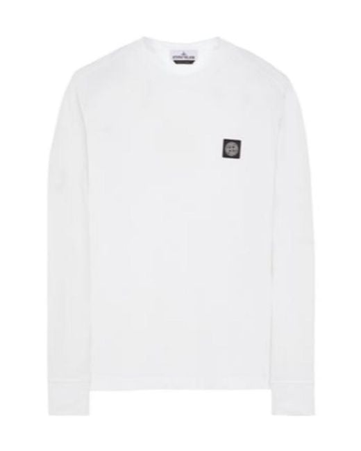 Stone Island White Compass-Patch Crew-Neck Sweatshirt for men