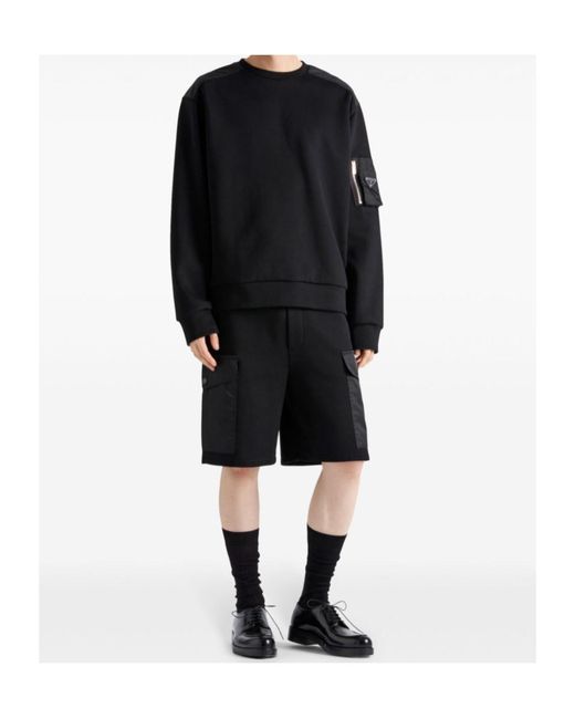 Prada Black Logo Plaque Crewneck Sweatshirt for men