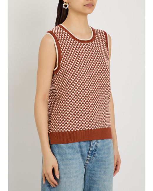 Varley Red Jenson Patterned Cotton-Knit Tank