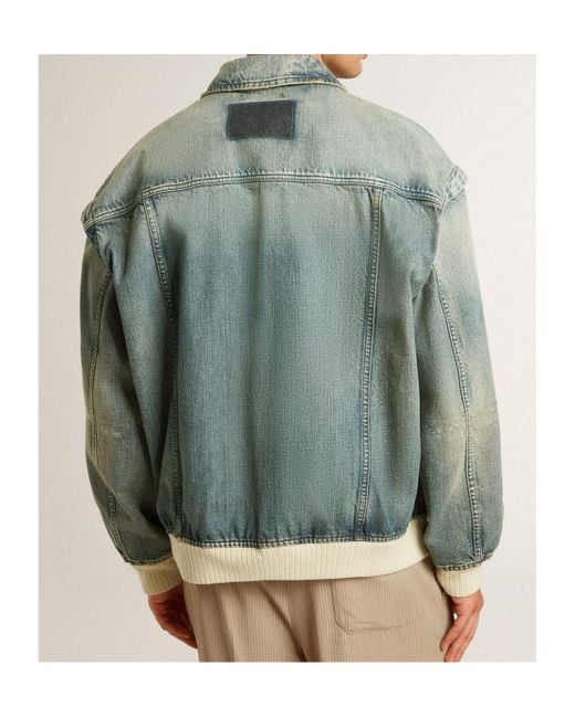 Golden Goose Zip-Up Denim Jacket in Green for Men | Lyst