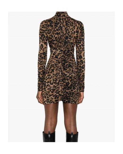 Blumarine Multicolor Ruched Keyhole Cut-Out Leopard-Print Mini Dress