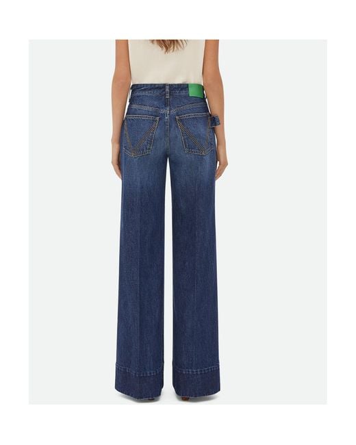Bottega Veneta Blue Logo Patch Wide Leg Jeans