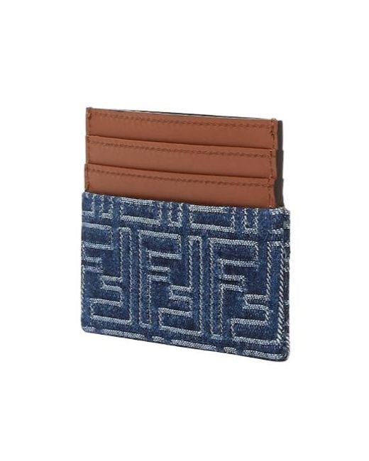 【Fendi】Baguette FF jacquard card holder - Blue Fendi Baguette Card Case Denim-Effect FF Jacquard Flat Blue